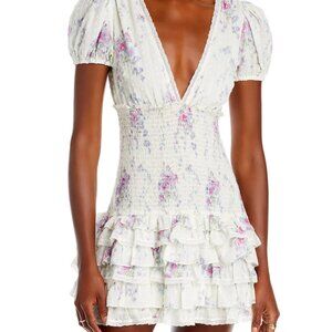 LoveShackFancy Radia Silk Floral Ruffle Mini Dress Size S